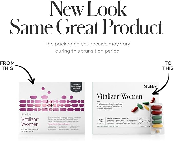 Shaklee -Vitalizer Women - Advanced Nutrition - Prenatal/Postnatal Multivitamin with Omega-3 Probiotics and More - Supports Heart Joint Immune Bone Digestive and Energy - 30 Vita-Strips®
