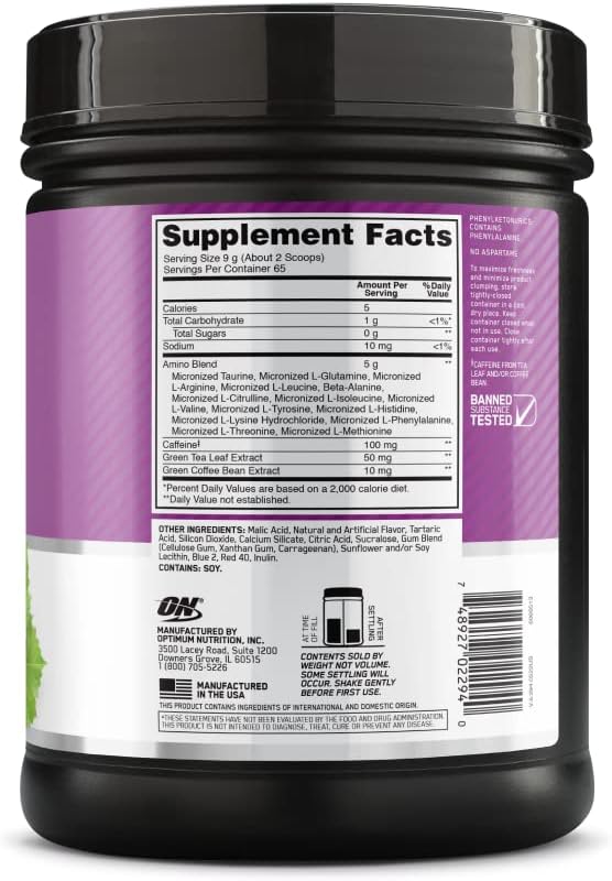 Optimum Nutrition Amino Energy - Pre Workout with Green Tea BCAA Amino Acids Keto Friendly Green Coffee Extract Energy Powder - Concord Grape 65 Servings (Packaging May Vary) (Pack of 6)