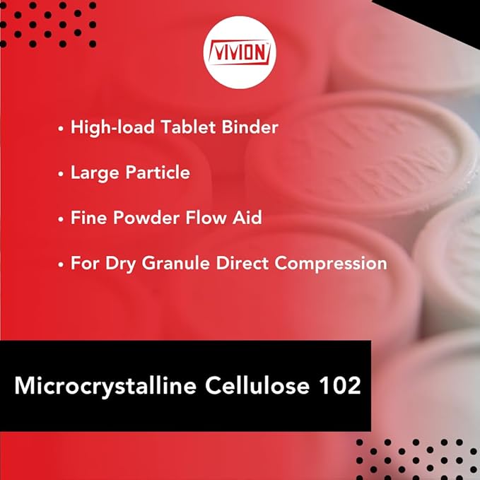 Microcrystalline Cellulose Powder Type 102 USP-NF Grade - 1 kg (2.2 lb) - Tablet Binder Direct Compression DC Excipient Filler