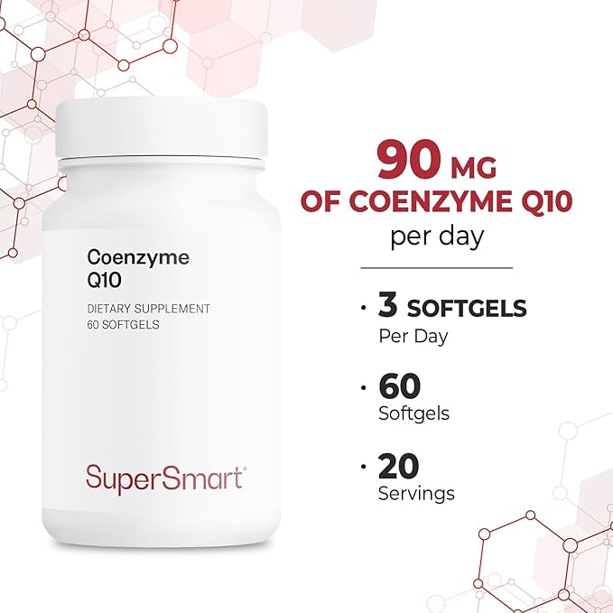 Supersmart - Co-Enzyme Q10 (CoQ10) 90mg per Day - Ubiquinol Supplement with Tocopherols &amp Vitamin E | Non-GMO &amp Gluten Free - 60 Softgels