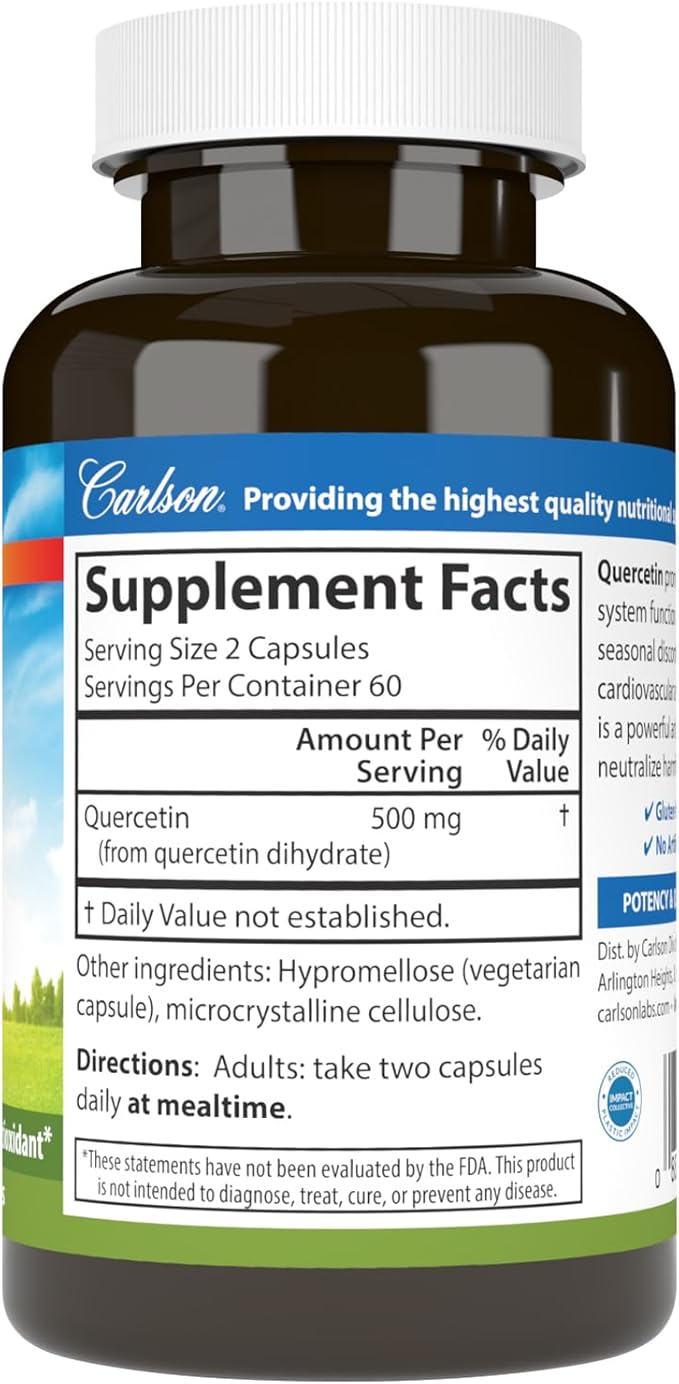 Carlson - Quercetin 500 mg Seasonal Support Skin Health Optimal Wellness 120 Vegetarian Capsules
