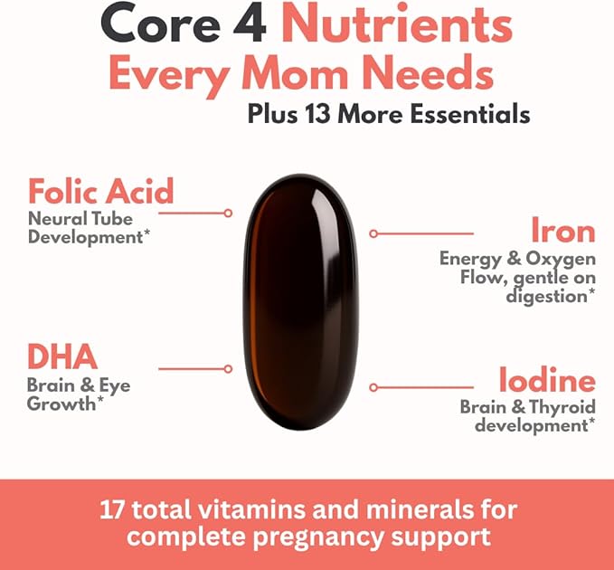MaternaVit 1 a day Prenatal vitamins for women 2 month: Folic acid Fish Oil Omega 3 DHA/EPA Vitamin D3 B6 Vitmain B12 C E Calcium Iron Magnesium Zinc supplement FSA eligble multivitamin