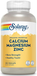 SOLARAY Calcium Magnesium Zinc Supplement - with Calcium 1000mg Magnesium 500mg - Bone Health Muscle Function Heart Health and Immune Support - Vegan 60 Day Guarantee 62 Servings 250 VegCaps