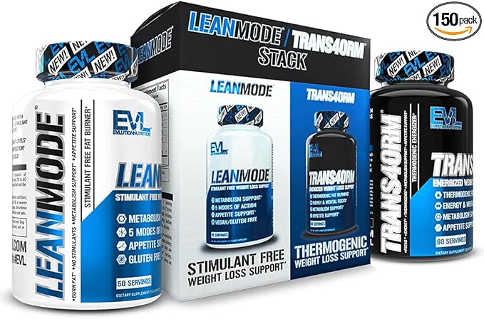 EVL Weight Loss Support Stack - Trans4orm Thermogenic Fat Burner &amp Metabolism Support Pills with Green Coffee Bean Extract and Forskolin Plus LeanMode Non-Stimulant