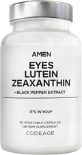 Amen Eyes Lutein Zeaxanthin Supplement - Eyes Vitamins - Lutein and Zeaxanthin from Marigold Extract Red Beet Root Powder Black Pepper Fruit Extract - 3-Month Supply Eye Care - Non-GMO - 90 Capsules