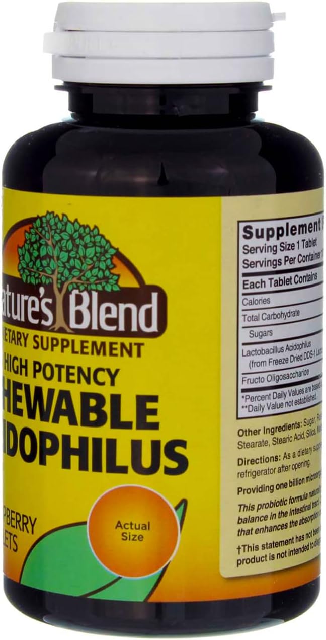 Nature's Blend Acidophilus Chewable Raspberry Flavor - 100 Tablets Pack of 4