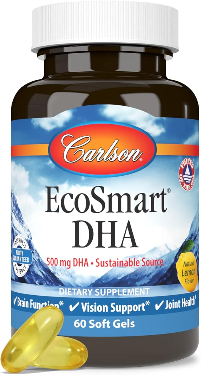 Carlson - EcoSmart DHA 500 Sustainable Source Supports Healthy Vision &amp Brain Function Lemon 60 soft gels