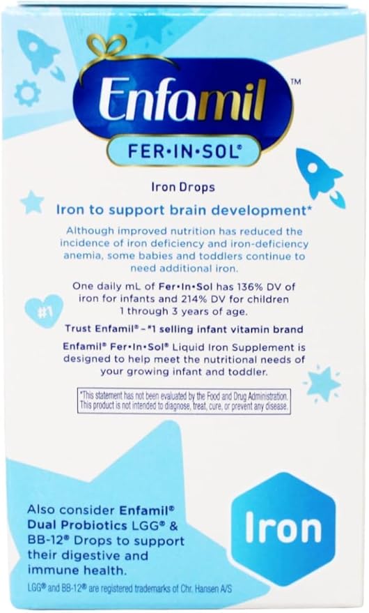 Enfamil Fer-in-Sol Iron Supplement Drops for Infants &amp Toddlers 15 mg 1.67 fl oz (50 ml) (Pack of 2)