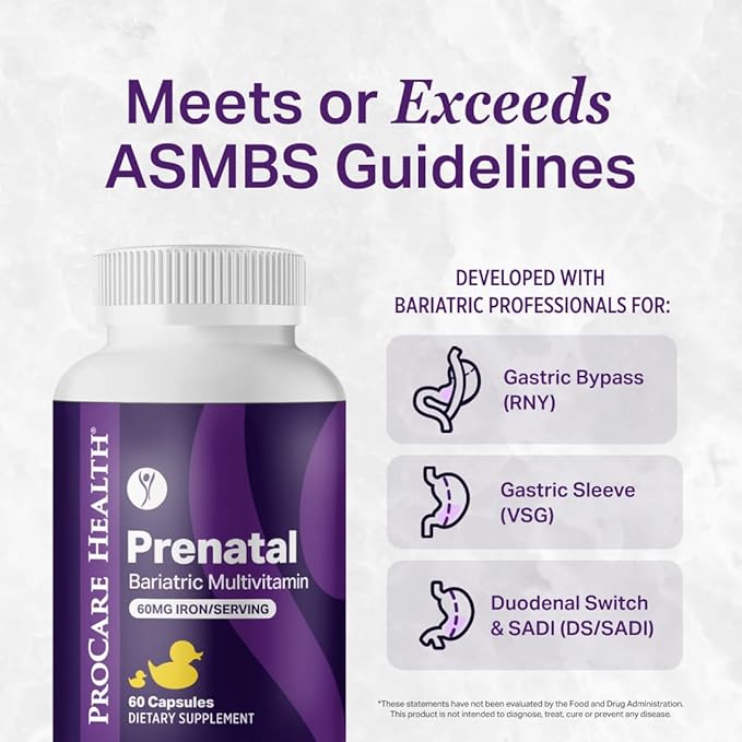 ProCare Health Prenatal Bariatric Multivitamin with Iron (60 Easy to Swallow Capsules) – for Women Bariatric Vitamins for Gastric Bypass &amp Gastric Sleeve (1 Month Supply)