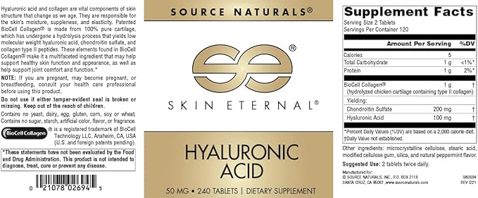 Source Naturals Skin Eternal Hyaluronic Acid 50 mg - 240 Tablets