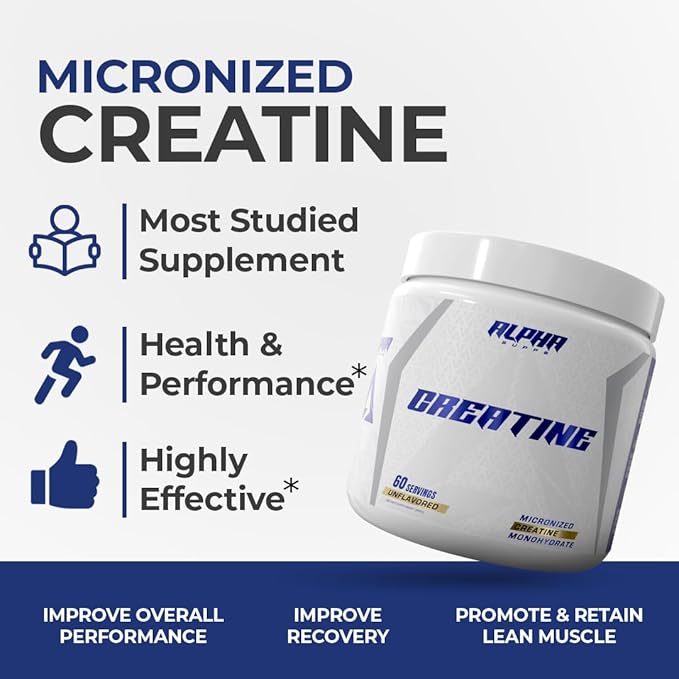 Alpha Supps - Alpha Creatine Monohydrate Powder Supports Muscle Growth | Micronized | Unflavored | 300 Grams - 60 Servings