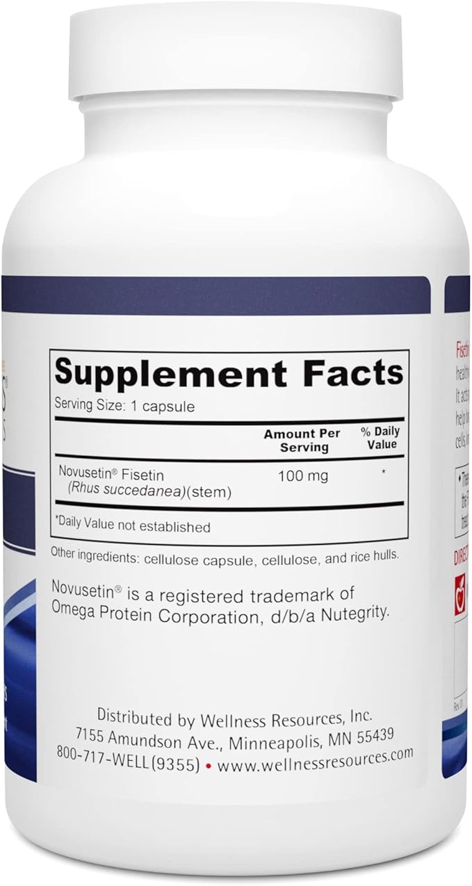 Wellness Resources Fisetin - Novusetin Fisetin Supplement for Longevity Memory Focus Brain Health - Senolytic and Situin Activator - Gluten-Free Non-GMO Vegan (100mg 90 Capsules)