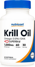 Nutricost Krill Oil 1000mg 60 Softgels - Omega-3 EPA-DHA Krill Oil Supplement with Superbakrill