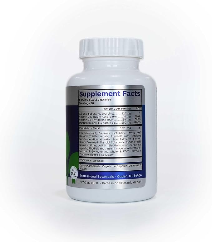 Professional Botanicals Adrenal Complex Supplement – Supports Healthy Adrenal Function Stress Relief and Energy Levels – 90 Vegetarian Capsules