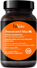 InVite Health Resveratrol Max Hx® - Supports Brain Health as well as Cardiovascular Pulmonary and Metabolic Health - 200 mg of Naturally-Sourced Active Trans-Resveratrol - 30 Vegetarian Capsules (2)