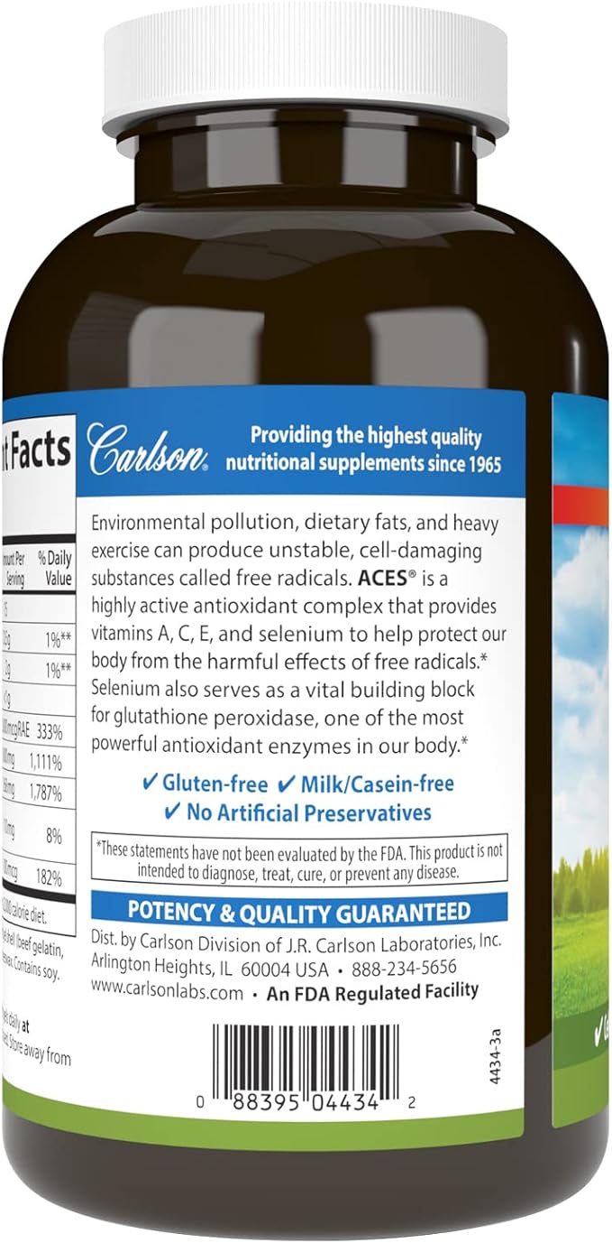Carlson - ACES Vitamins A C E + Selenium Cellular Health &amp Immune Support Antioxidant 300 Softgels