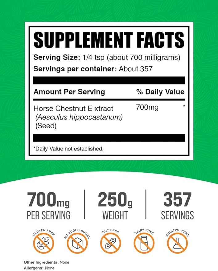 BulkSupplements.com Horse Chestnut Extract Powder - Horse Chestnut Supplement Herbal Supplement - Gluten Free 700mg per Serving 250g (8.8 oz) (Pack of 1)
