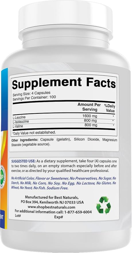 Best Naturals BCAA 3200 mg per Servings 400 Capsules (Pack of 3)