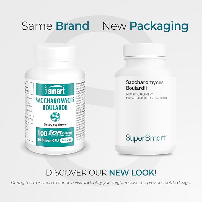 Supersmart - Saccharomyces Boulardii 20 Billion CFU per Day (High Strength) - Probiotic Supplement | Non-GMO &amp Gluten Free - 100 Delayed Release Capsules
