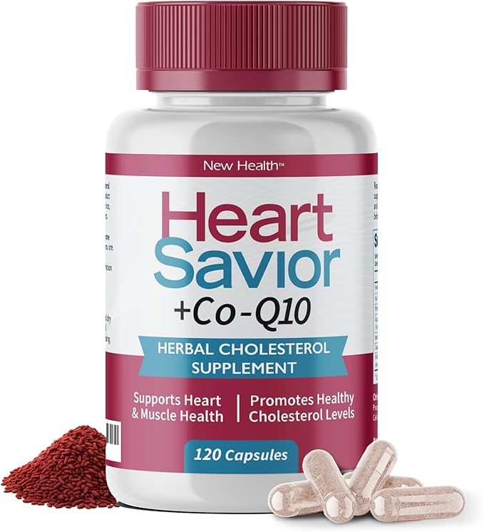 HeartSavior Natural Cholesterol Support Supplement with Red Yeast Rice CoQ10 Plant Sterols &amp Niacin Blend - 7-Ingredient Healthy Formula for Men &amp Women - Made in USA Non-GMO (120 Capsules