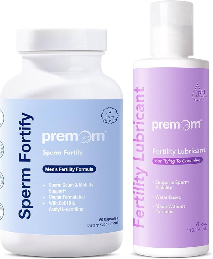 Premom Male Sperm Fortify Capsules - Male Fertility Supplements for Men Personal Fertility Lubricant for Conception 4oz Bundle – Fertility Support for Women and Men