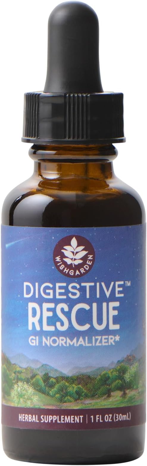 WishGarden Herbs Digestive Rescue Organic Herbal Tincture Ginger Fennel Peppermint Soothes Bloating Gas Nausea Stomach Relief Liquid Drops 1 oz