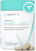 Happy V Debloat + Digest – Digestive Enzymes for Women to Support Bloating Gas Constipation Gut Health and Nutrient Absorption – Stomach Comfort &amp Digestion Support Supplement – 60 Vegan Capsu