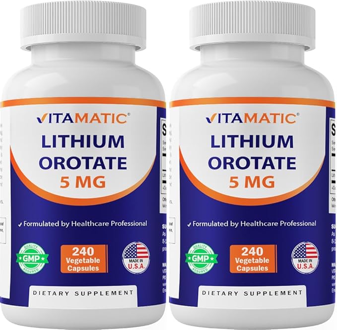 Vitamatic Lithium Orotate 5mg 240 Veggie Capsules Non-GMO Gluten Free. - 2 Pack