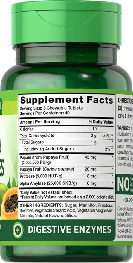 Nature's Truth Chewable Papaya Enzyme - 120 Tablets Pack of 6