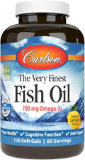 Carlson - The Very Finest Fish Oil 700 mg Omega-3s Norwegian Fish Oil Supplement Wild Caught Omega-3 Fish Oil Sustainably Sourced Fish Oil Capsules Omega 3 Supplement Lemon 120 Softgels