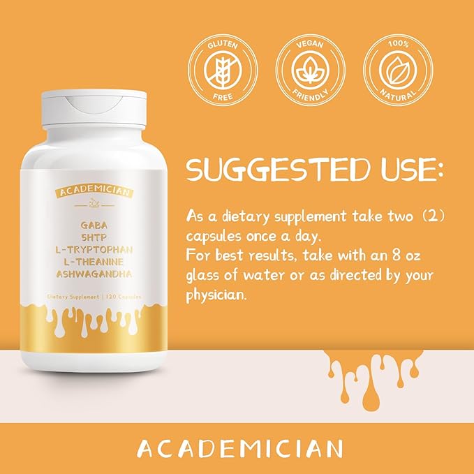Ashwagandha Supplements with GABA Supplement L-Tryptophan Capsule 5-HTP L-Theanine Capsules - 120 Count