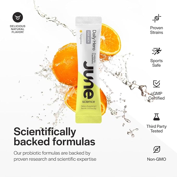 Daily Hero for Men | Fast Melt Pre + Probiotic for Men - Tangerine Flavor 30 Powder Sachets