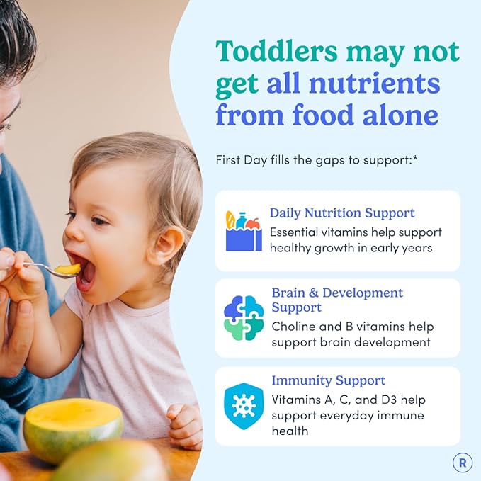 FIRST DAY Toddler Multivitamin Gummies (Ages 2-3)| Kids Multivitamin Gummies with Vitamins A C D3 B2 B12 Choline Folate and 21 Organic Superfoods| (30 Day Supply)
