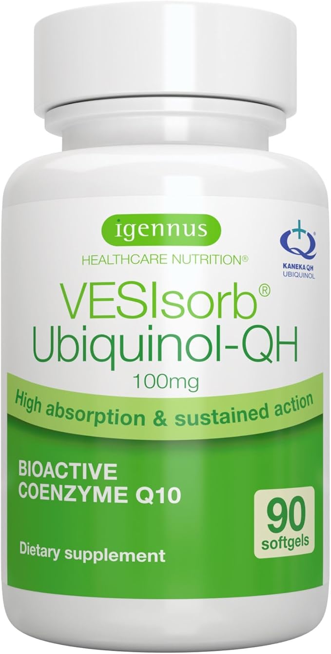 Igennus Advanced VESIsorb Ubiquinol 100mg 90 Softgels 600% Bioavailability Fast-Acting Water-Soluble Coenzyme Q10 Supplement for Energy &amp Heart 3-Month Supply