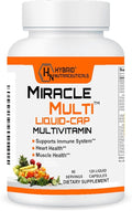 MiracleMulti Liquid Multivitamin Capsules for Men &amp Women - Complete Whole Food Blend Daily Vitamin &amp Mineral Supplement with CoQ10 B12 42 Superfood Enzyme - 120 Softgels