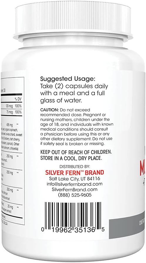 Silver Fern Whole Food Daily Multi Vitamin w/Trace Mineral Blend Supplement - 1 Bottle - 60 Vegicaps - 30 Day Supply - Natural Non-GMO Vegan Men's &amp Women's Multivitamin - Zero Synthetics
