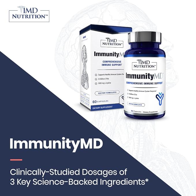 1MD Nutrition ImmunityMD - Immune Health Probiotic | Potent Doctor-Selected Probiotic Strains with Prebiotic - Promote Overall Immune System Strength Reduce Everyday Stress | 60 Capsules