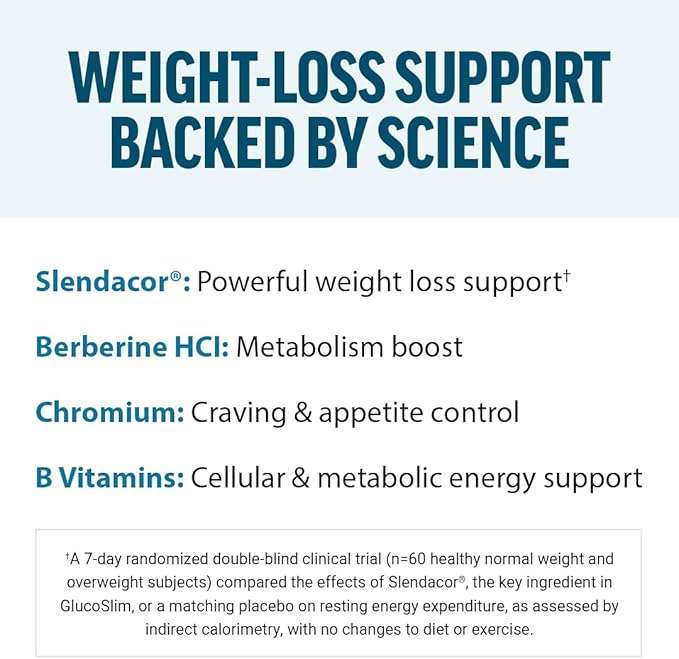 Force Factor GlucoSlim Weight Loss Pills &amp Metabolism Booster Non-Stimulant Thermogenic Fat Burner &amp Appetite Suppressant with Clinically Studied Slendacor 90 Vegetable Capsules