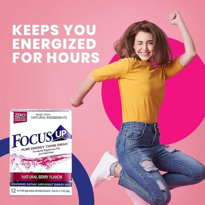 FocusUP Think Drink – Natural Energy &amp Focus Supplement Powder with Acetyl L-Carnitine Rhodiola DMAE &amp Huperzine-A | Brain Support Mental Clarity &amp Smooth Energy | 12 Sugar-Free Stick P