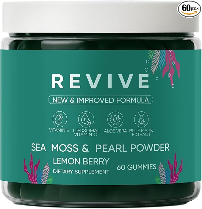 Balmbare Revive Gummies for Hair Loss - Sea Moss Gummies with Vitamin C Vitamin E Aloe Vera Pearl Powder Supports Faster Hair Growth Stronger Nails Healthy Skin Extra Strength - 60 Count