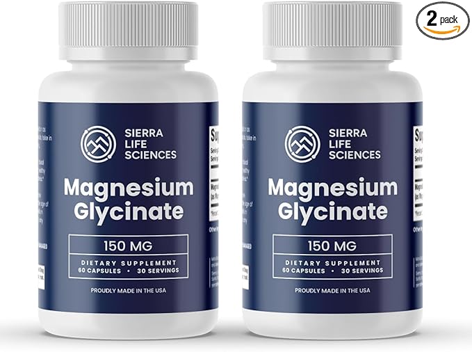 Magnesium Glycinate 150mg | High Absorption Chelated Magnesium Supplement | Non-GMO Vegan Made in USA | (2-Pack)