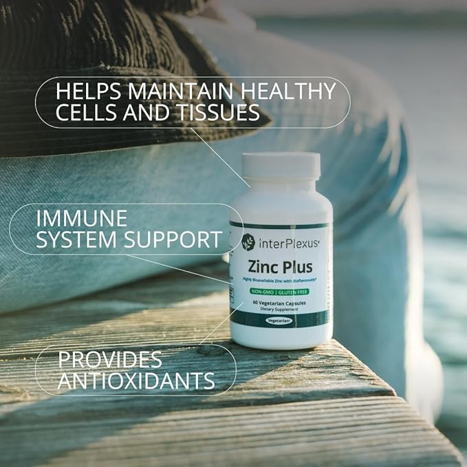 InterPlexus Zinc Plus - Zinc with Vitamin C and Organic Citrus Bioflavanoids to Support a Healthy Immune System - Gluten Free Dairy Free Soy Free - 60 Capsules (60 Servings)