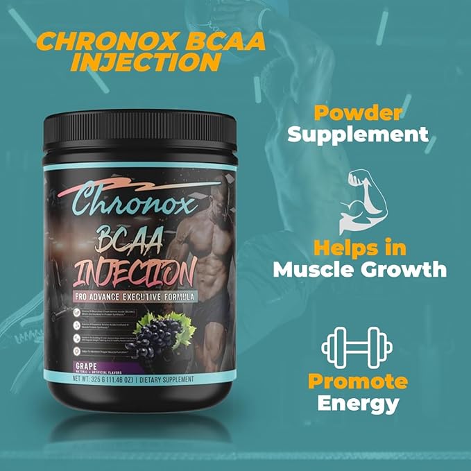 Chronox BCAA Amino Acids Energy Powder-Grape Flavor 11.46 OZ-Sugar-Free Pre &amp Post Workout Supplement for Muscle Recovery Hydration Energy and Fitness Performance