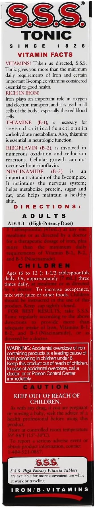 S.S.S. Tonic Iron and Vitamin B Supplement High Potency Vitamins Bottle 10 Fl Oz - 3 Pack