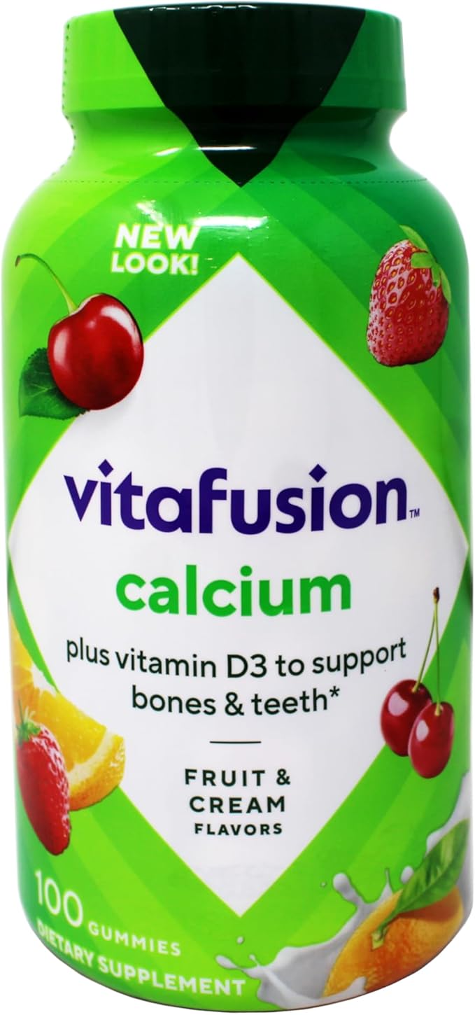 VitaFusion Calcium 500 mg Dietary Supplement Gummies Natural Fruit and Cream Flavors - 100 ct Pack of 2