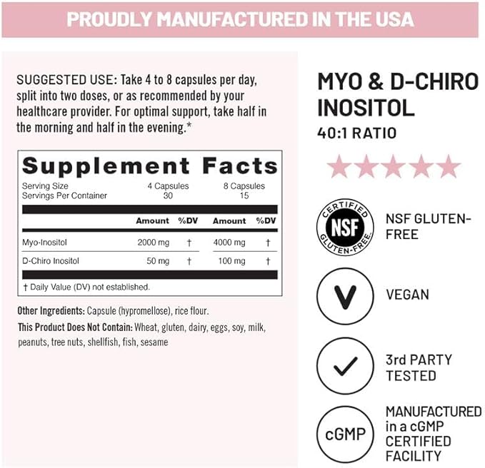 NatureWise Myo-Inositol &amp D-Chiro Inositol Supplement for Women - Fertility Supplements for Women - Ideal 40:1 Ratio - Myo Inositol 2000mg - Non-GMO Vegan USA Manufactured - [30-Day Supply]