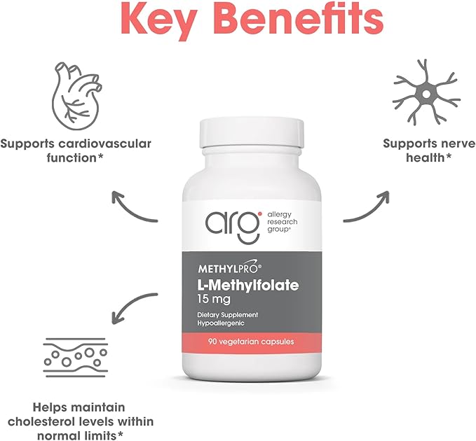 MethylPro L-Methylfolate 15 mg - Bioavailable Folate Supplement for Brain Health &amp Neurotransmitter Support - Vegetarian &amp Hypoallergenic - 90 Servings - 90 Count