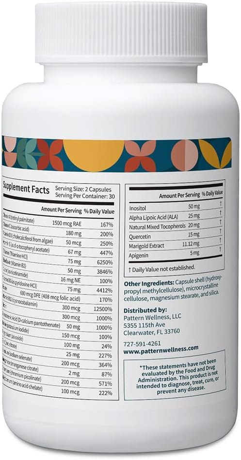 Pattern Wellness Multivitamin for Men &amp Women – Vitamin A B C D E – Supports Energy &amp Wellness – Whole Body Health – Daily Multivitamin Supplement – 60 Vegan Capsules
