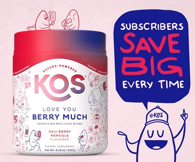 KOS Reds Superfood Powder for Antioxidants - USDA Certified Organic Beet Root Goji Berries Acai Pomegranate Coconut Water &amp Digestion Enzymes- Goji Berry Popsicle Flavor Juice Mix - 28 Serving