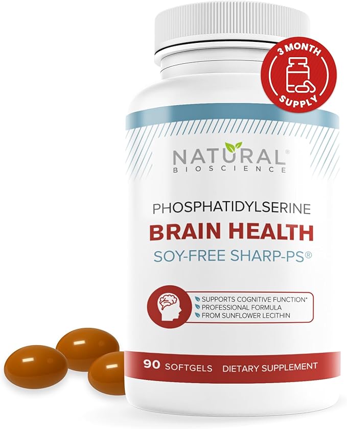 Soy Free Phosphatidylserine 100mg - Phosphatidylserine Supplement from Sunflower Lecithin Patented Sharp PS100 Brain Health Memory Aid Cortisol Control Mental Sharpness Non GMO 90 Softgels